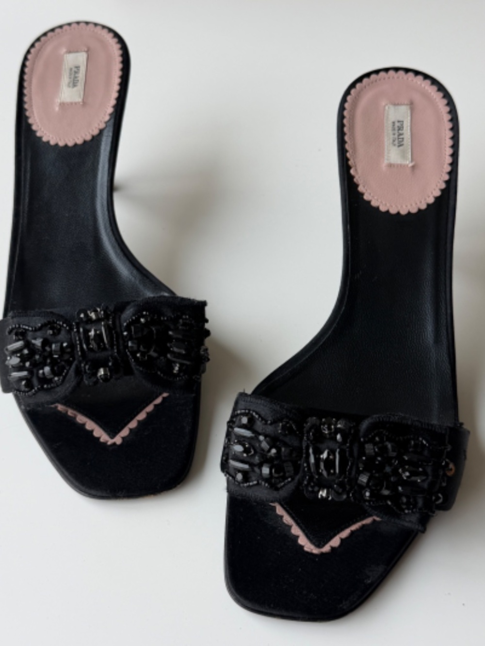 Vintage Prada black satin embellished slides mules, IT 40 - Picture 6 of 9